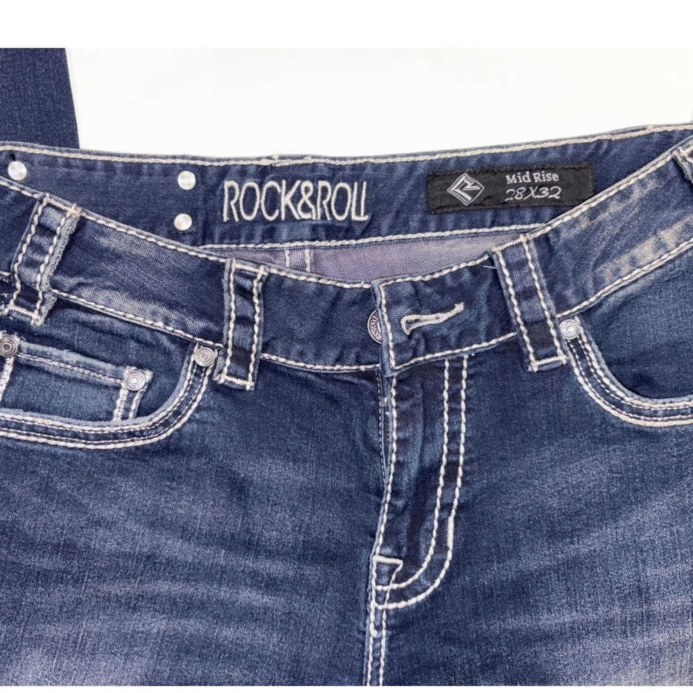 Rock & Roll Cowgirl Womens Mid Rise Bootcut Dark Wash Jeans W1-1385 28x32